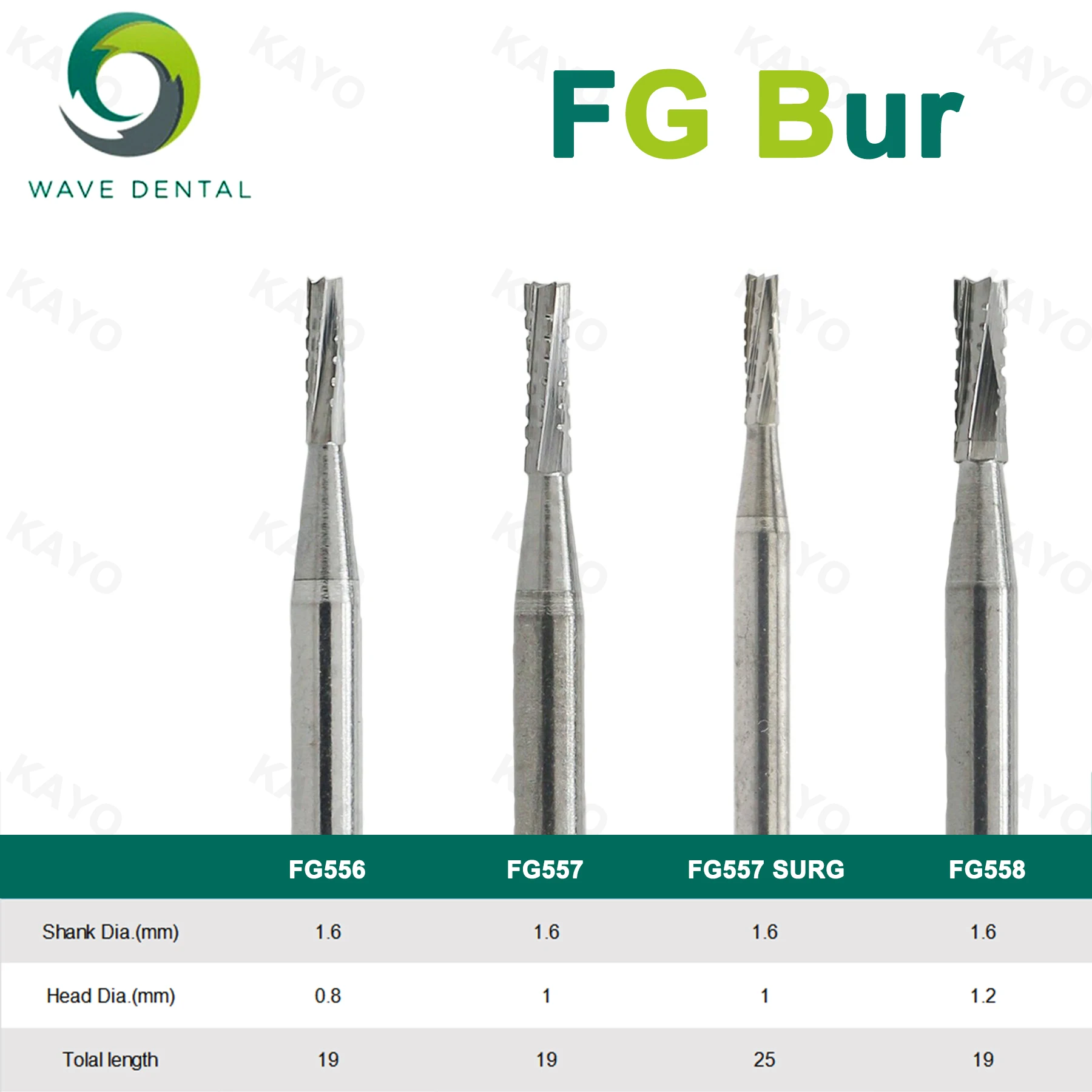 WAVE FG Dental Tungsten Carbide Burs Dental Drill Bits Straight Fissure Head For High Speed Handpiece Dentistry Lab 5Pcs/Pack