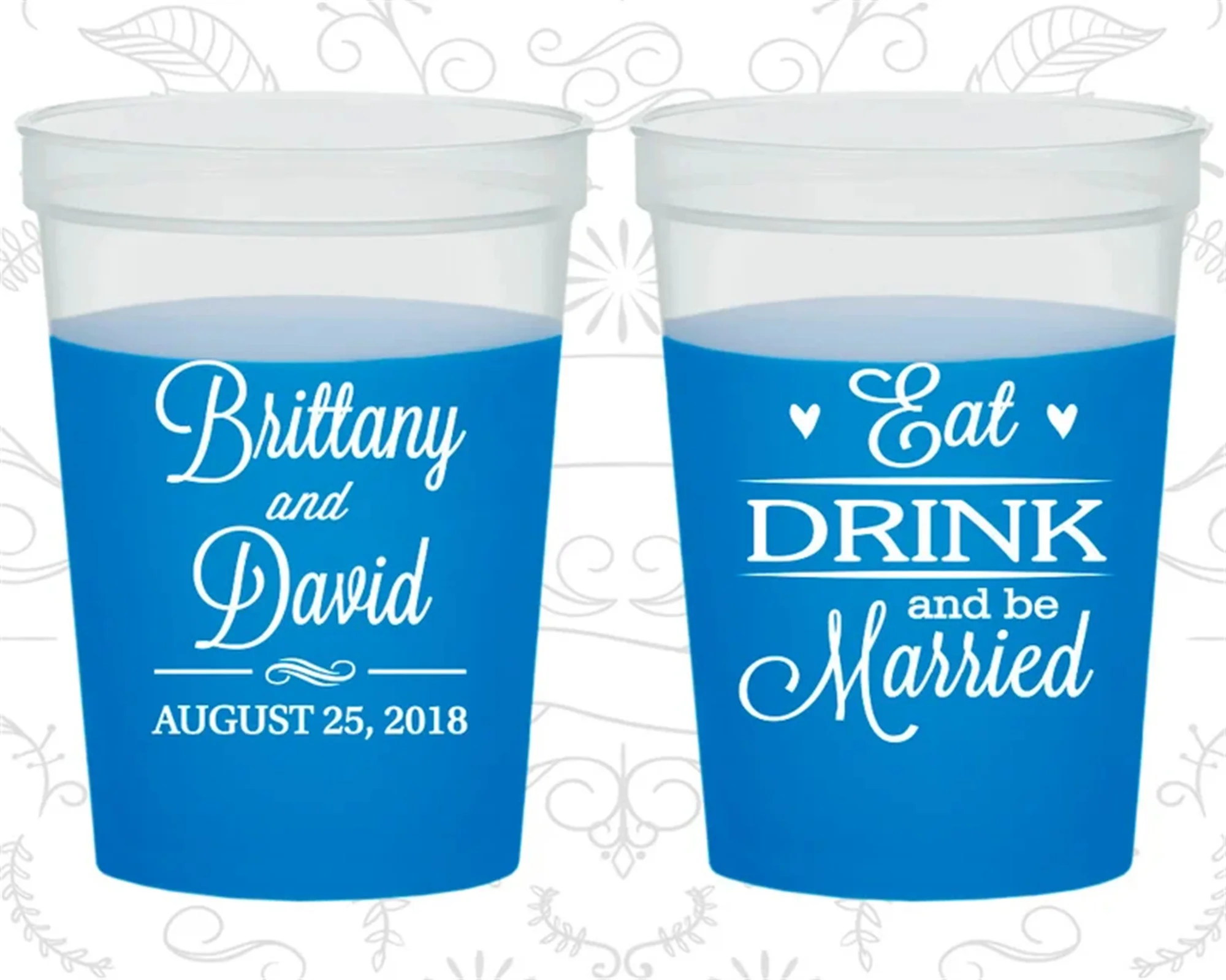 

Eat Drink and Be Married, пластиковые чашки для изменения цвета, сердечки, чашка для изменения цвета синего цвета