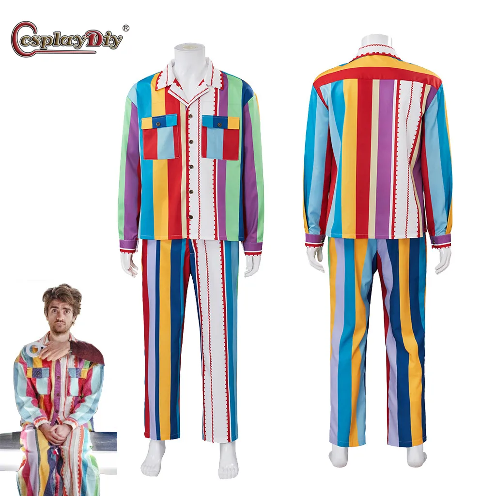 Extraordinary Jizzlord Cosplay Luke Rollason Multicolor Suit Costume Striped Pajamas Rainbow Printing Outfits Men's Halloween