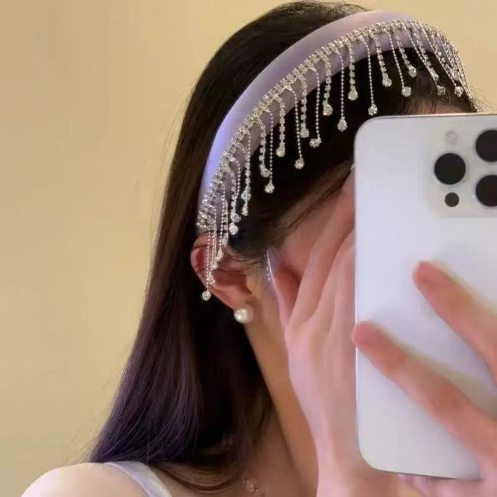 

Cute New Chinese Style Tassel Hair Band Crystal Headwear Rhinestone Headband Hair Clip Cloth Ethnic Style Hair Hoop Decoration