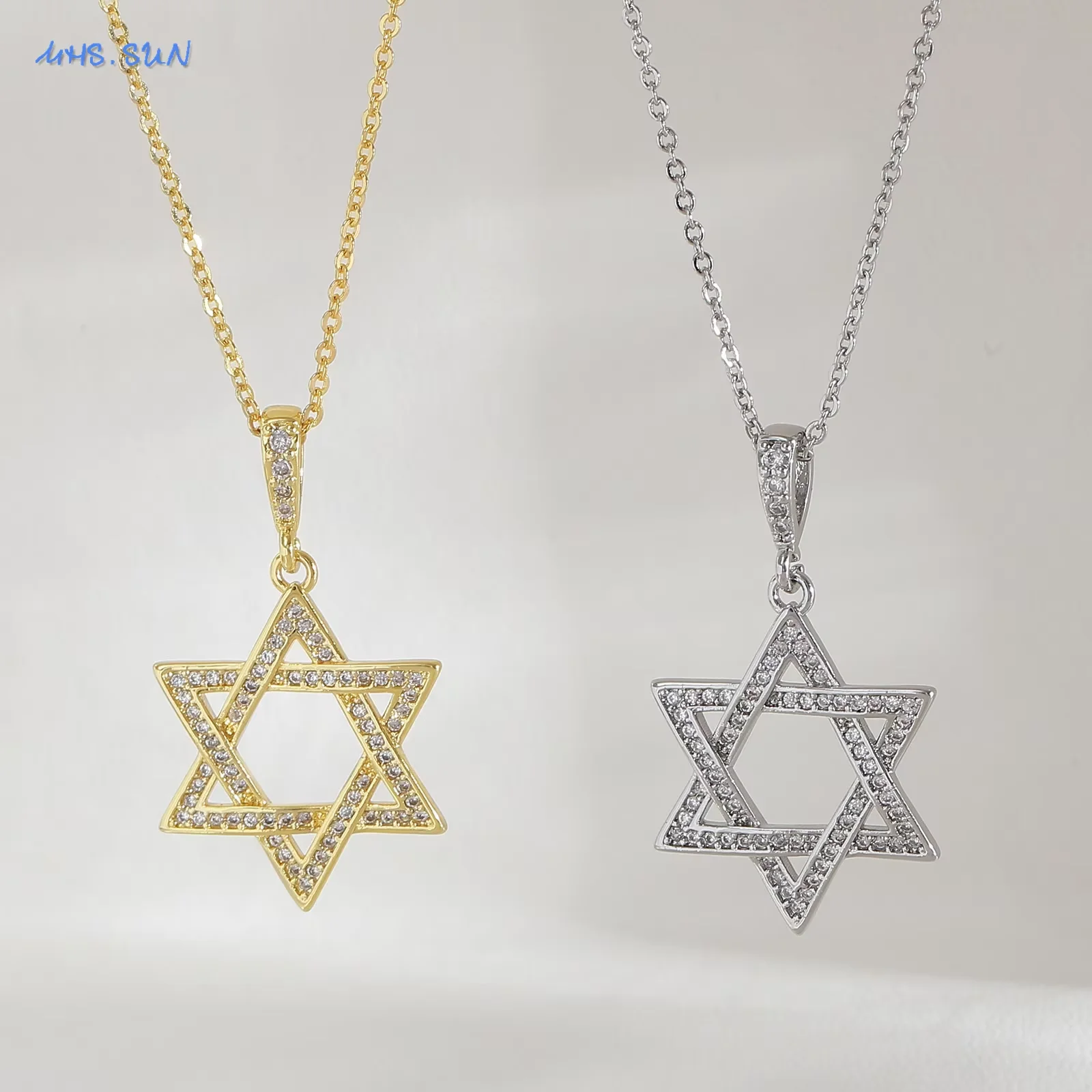 MHS.SUN Luxury Star of David Necklaces for Women Men Fashion Hollow Hexagonal Star Pendant Chain Necklace Judaica Jewish Jewelry