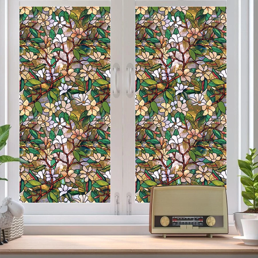 1 Rolle Vintage Floral Frosted Static Window Cling, mattierter Sichtschutz-Glasaufkleber, rückstandsfreie Entfernung – für Badezimmer und Schlafzimmer