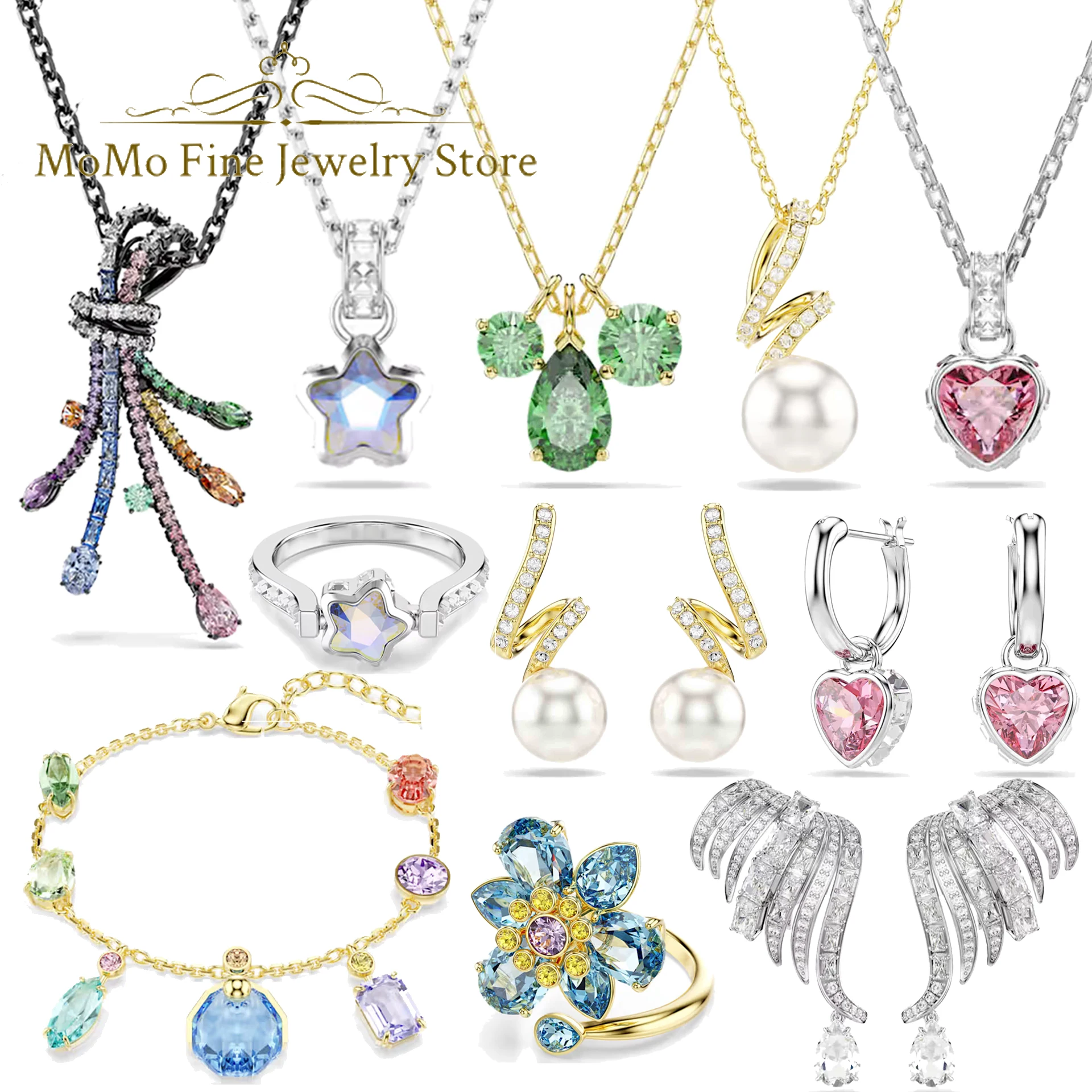 High Quality 2026 Fine Party Jewelry Sets Charming Pink Heart-shaped Gold Droplet Crystal Necklaces Bracelet Earrings for Ladies