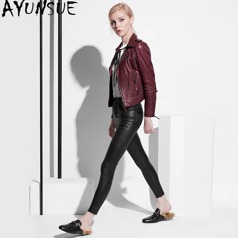 AYUNSUE 100% 양피 Motocycle 자켓 여성을위한 천연 정품 가죽 자켓 2025 봄 가을 옷 Jaqueta De Couro