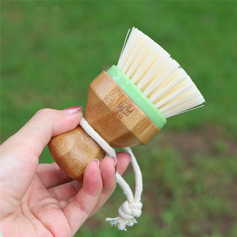 

Надежная двухместная щетка для чистки кухни, съемная бамбуковая щетка для мытья посуды для чистки кастрюль, сковородок, посуды, раковины и овощей.