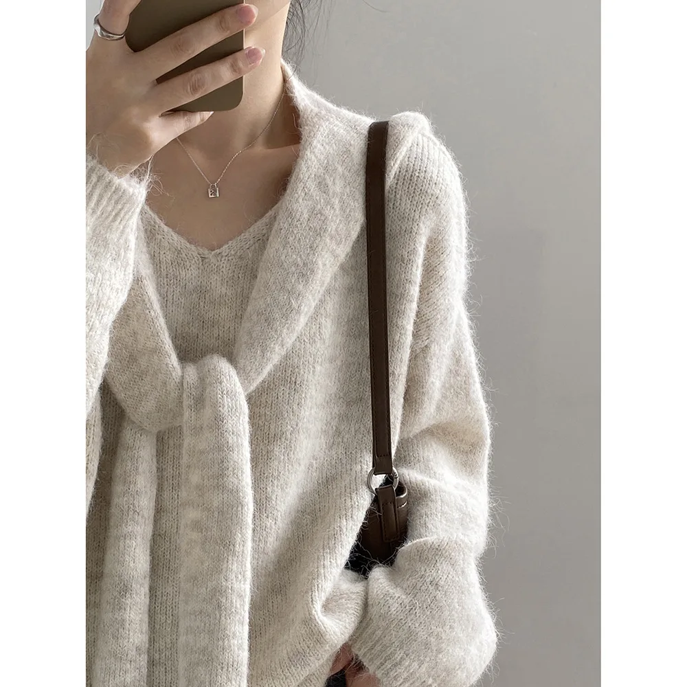 

Loose Fit Autumn Winter Versatile Top Knitted Artificial FiberSoft Cozy Women'sSweater oulder Wrap Two-Piece Set
