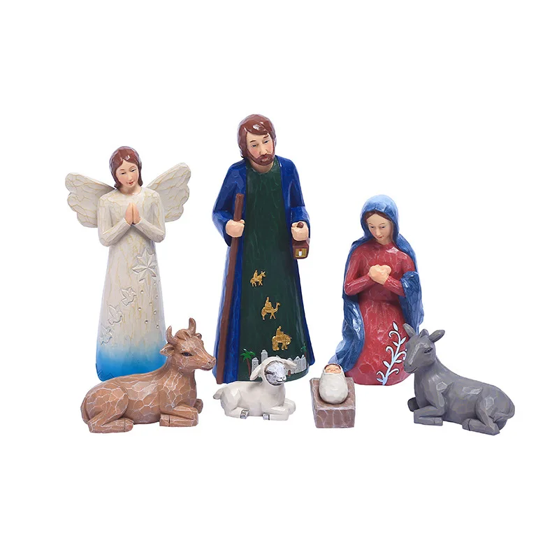 Cross-border Supplier Classical Woodcut Manger Set Ornament Gift Box Christmas Decoration Gifts Resin Crafts