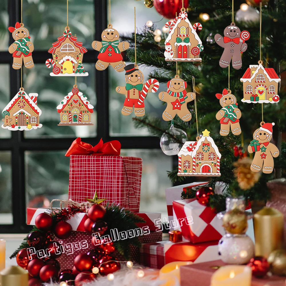 

12Pcs Gingerbread Man Christmas Decorations Lollipop Candy Cane House Xmas Tree Toys Hanging Ornaments New Year Decor Navidad