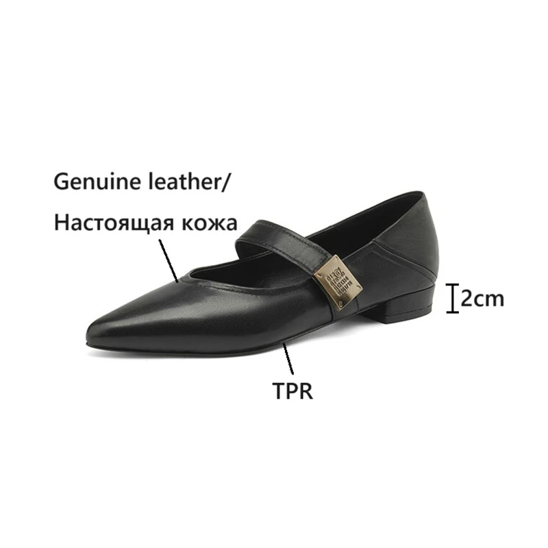 NEW Spring/Autumn Women Pumps Genuine Leather Shoes for Women Pointed Toe Low Heel Shoes Metal Buckle Mary Janes Handmade Shoes