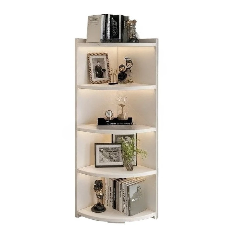 Multi functional corner cabinet, home multi-layer floor standing storage display cabinet, fan-shaped shelf, small solid wood