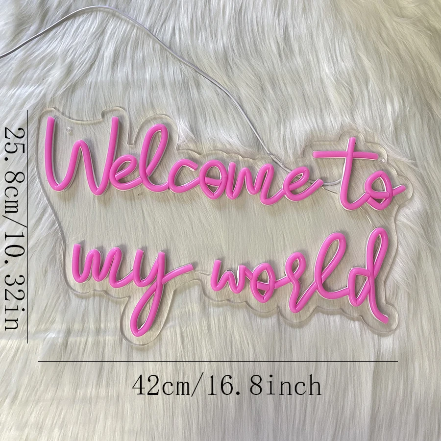 Welcome To My World Neon Led Sign,Letter Neon Signs for Wall Decor,Pink Neon Lights Signs with USB Powered for Bedroom,Gameroom