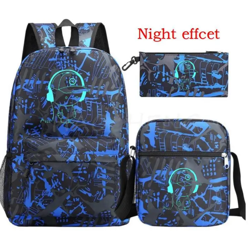 Fashion Luminous Print Backpack Students School Bags 3D Pattern Girls Boys Children\'s Schoolbag Mochilas Teenage Bookbag 3Pcs