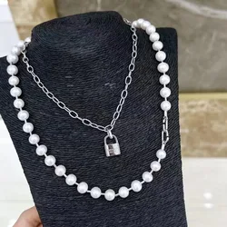MJ Solid Silver Round 10-11mm Nature Fresh Water White Pearls Pendants Necklaces for Women Fine Birthday Presents