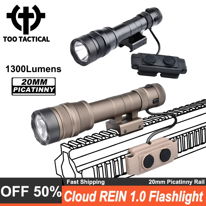 Tactical REIN 1.0 Cloud Defensive Flashlight Metal Hunting Scout Light 1300Lumens Spotlight Dual Function Switch Fit 20MM Rail