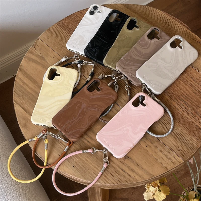 Luxury Silk Satin Textured Phone Case For iPhone 16 Pro 12 13 14 15 Pro Max 14pro Cover with Hand Rope Strap Cute Fabric Cases