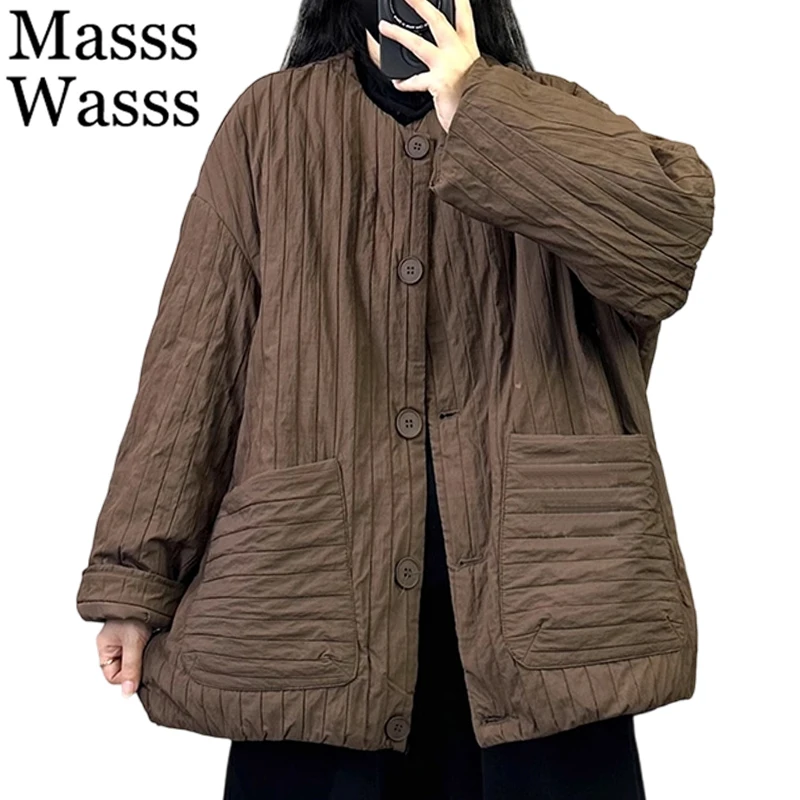 

Mass Wasss, зима 2025 г., свободные теплые повседневные однотонные парки, женские корейские модные стеганые куртки, женские утепленные классические винтажные пальто
