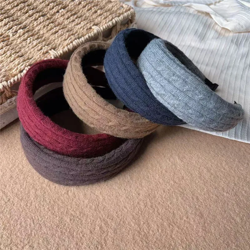 Solid Knitted Wool Headbands For Autumn & Winter Wide Crown-volumizing Hair Hoop Women's Warm & Comfy Non-slip Hairband Daily