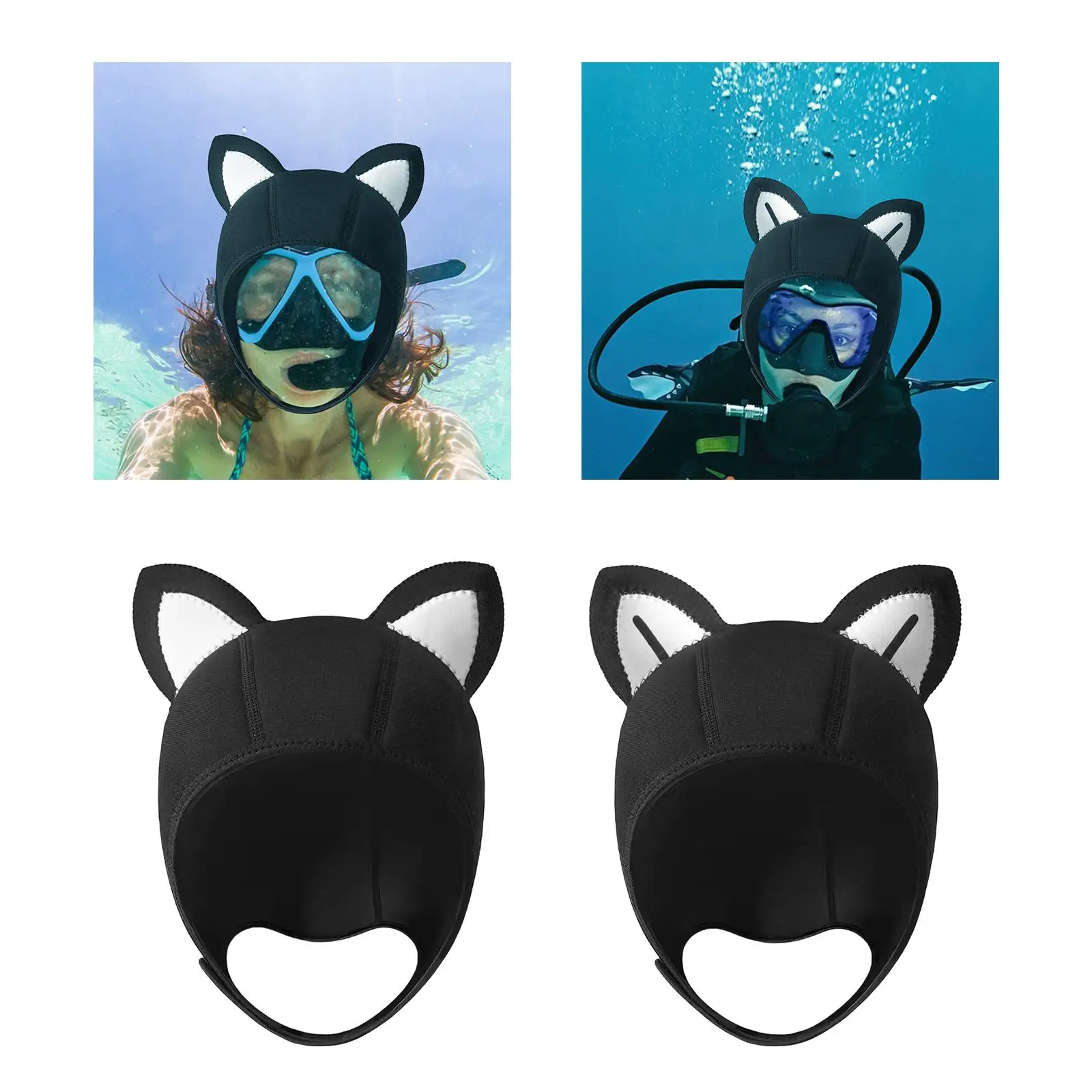 

Неопреновый капюшон для дайвинга 3 мм с милыми кошачьими ушками, регулируемый ремешок на подбородке, для снорклинга и водных видов спорта