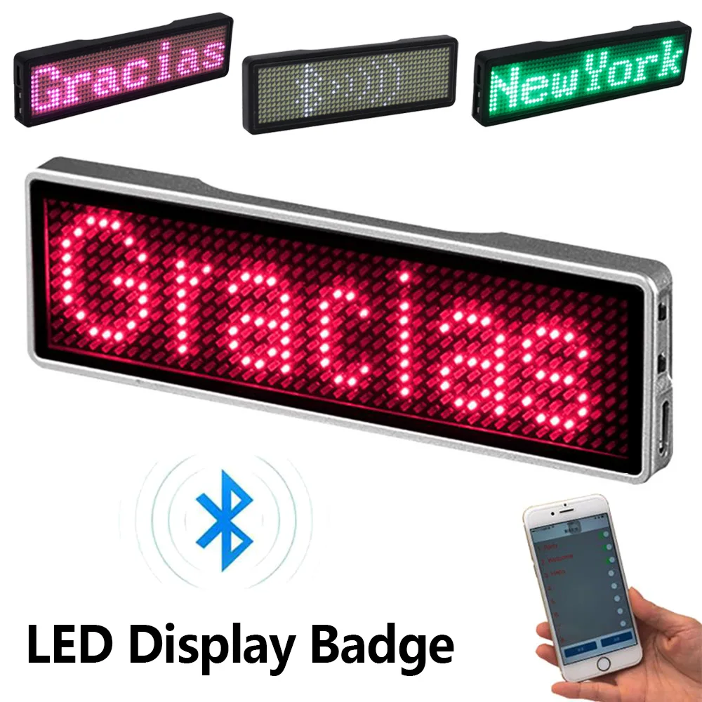 

Rechargeable Bluetooth Digital LED Badge Insignia DIY Programmable Scrolling Message Board Mini LED Display Wireless Name Tag