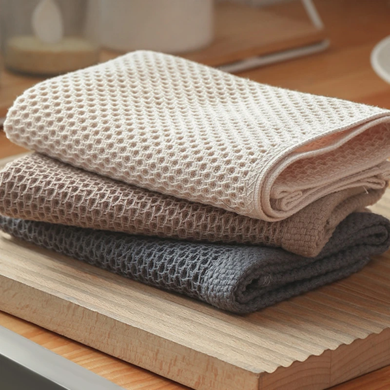 Ultra Soft Absorbent Tea Towel Waffle Weave Cotton Dish Rags Kitchen Dinner Plate Hand Towel Kitchen Accessories Cleaning Tools