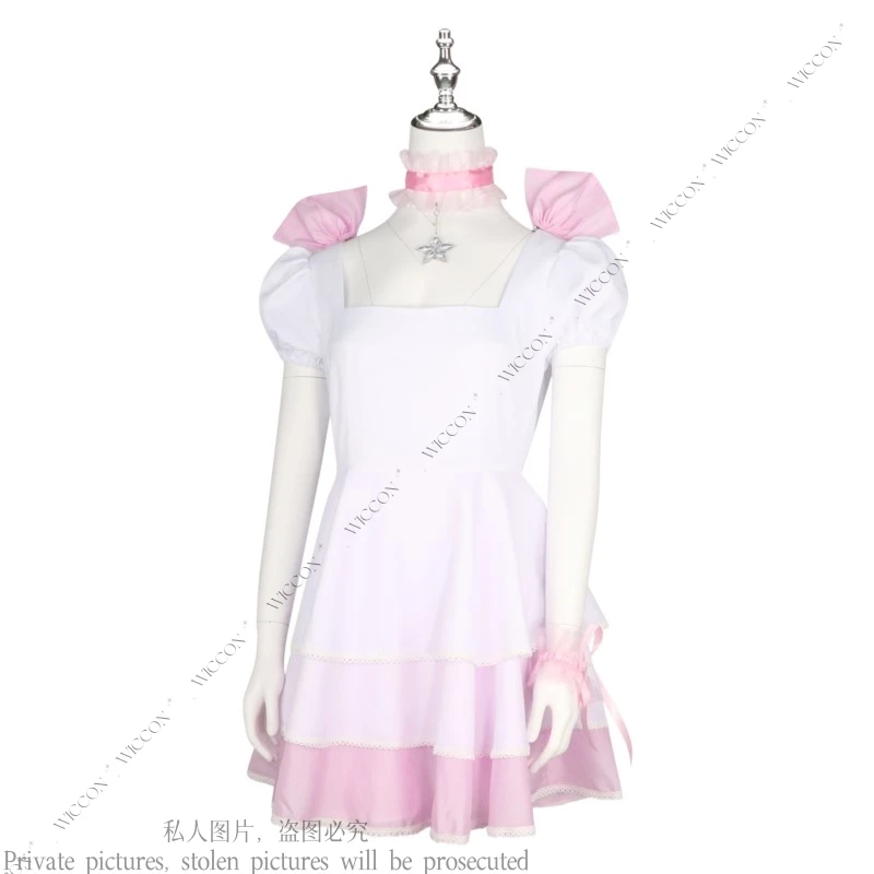 Anime Kinomoto Sakura Cosplay Costume Wig Shoes Pink White Cute Dress Lolita Woman Kawaii Birthday Party Suit Sakura Card Bustle