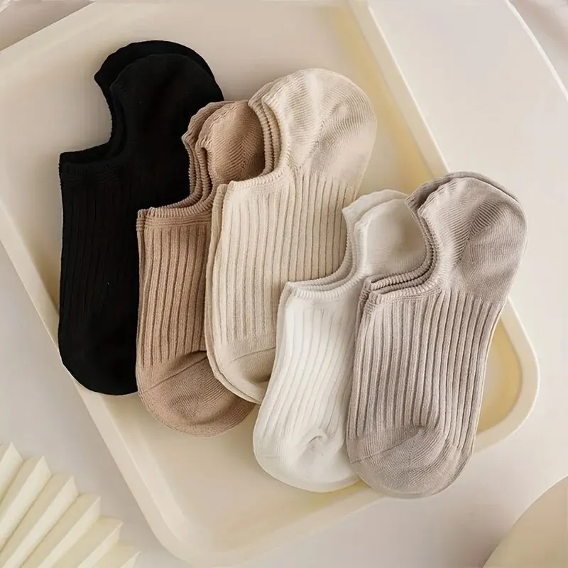 5 Pairs Colorful Ribbed Short Socks, Comfy & Breathable Elastic Ankle Socks, Women\'s Stockings & Hosiery