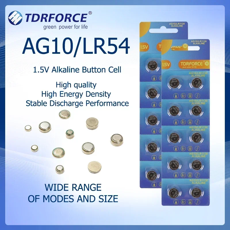Pilas alcalinas electrónicas para reloj y calculadora, pilas de botón AG10/LR54Button lr54, 10-200 piezas, lr1130, 1,5 VButton
