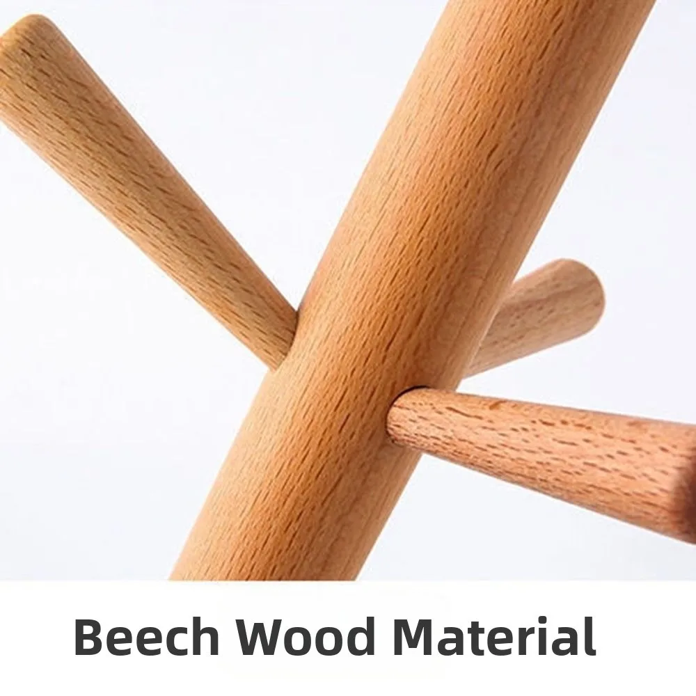 

Wooden Mug Hanging Display Rack 6 Hooks Vertical Tabletop Drinkware Shelf Space Saving Tree Shape Tea Cups Drainer