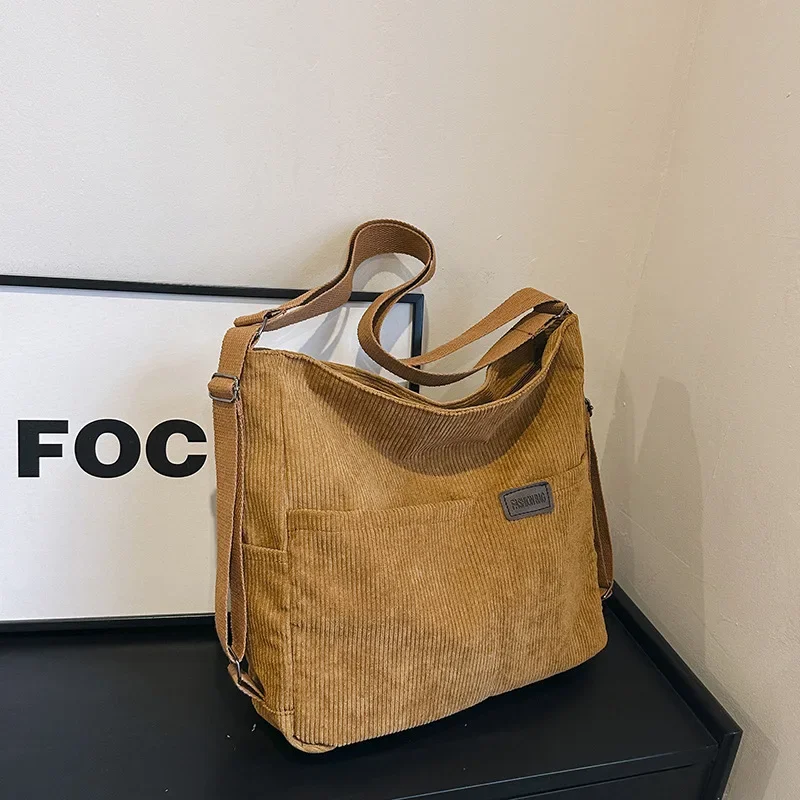 Bolso de mano de pana para mujer, bolsa de hombro Convertible, mochila con múltiples bolsillos, bolso Hobo con cremallera