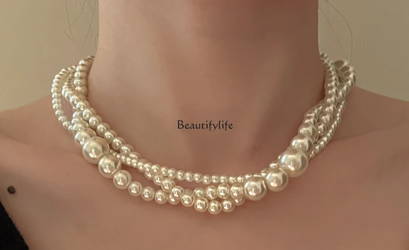 Retro Multi-Layer Pearl Necklace Light Luxury High Sense Temperament Clavicle Chain