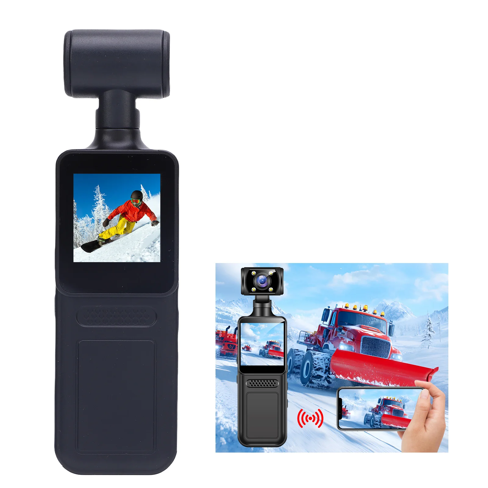 4K HD WiFi Action Camera 180 Degree Rotating Lens Handheld Camera with LED Light APP 1.3inch for Outdoor Sports Travel