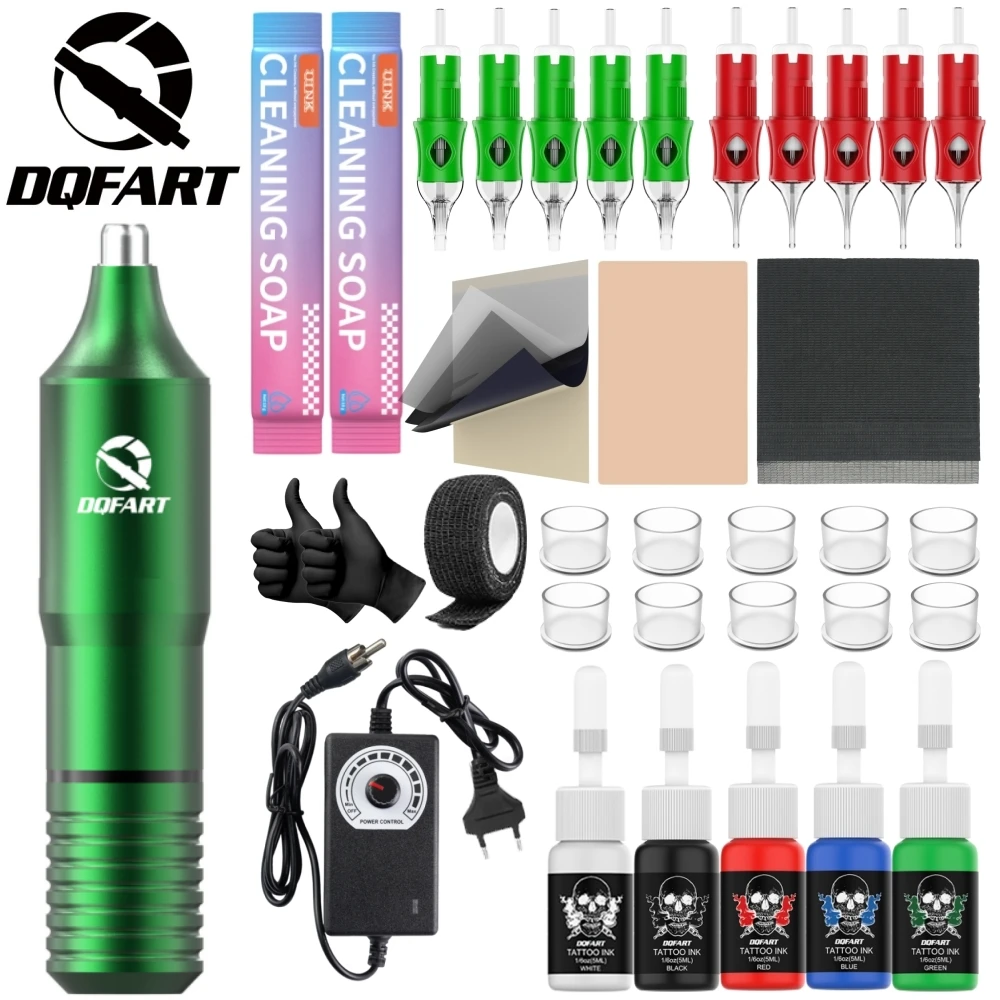 DQFART Removable Battery&Adapter Electric Tattoo Machine Body Art Creative Designs Tattoo Ink Needles Blue Soap Tattoo Artists