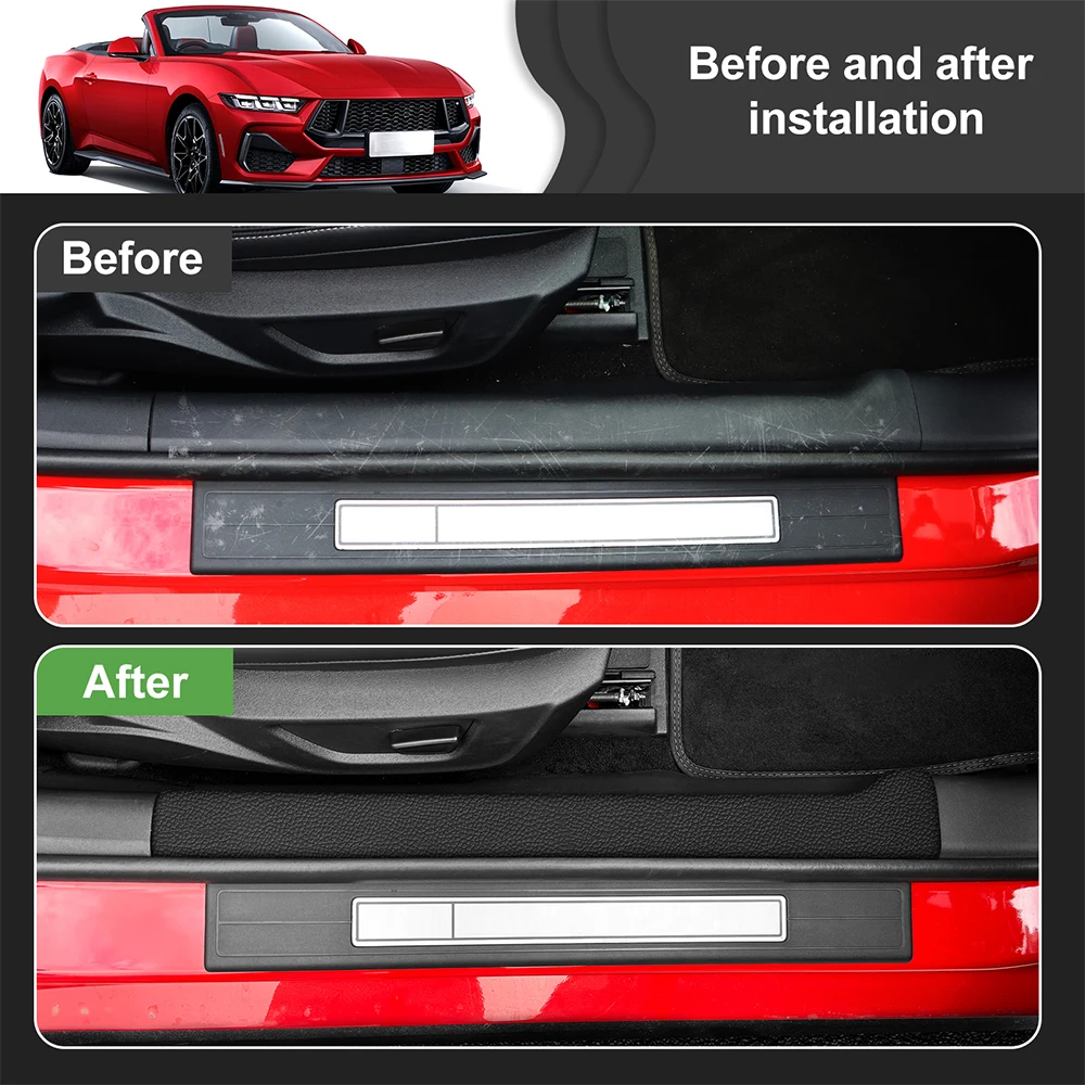 Threshold Door Anti Scratch Tape for Ford Mustang 2024 2025 Protective Strip Anti-kick Protect Film Interior Sticker Accessories