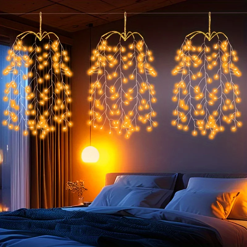 

3Pc Hanging In Reverse Willow Tree LED String Light DIY Firefly Waterproof Holiday Lamp Home Decor Usb Fairy Light for Christmas