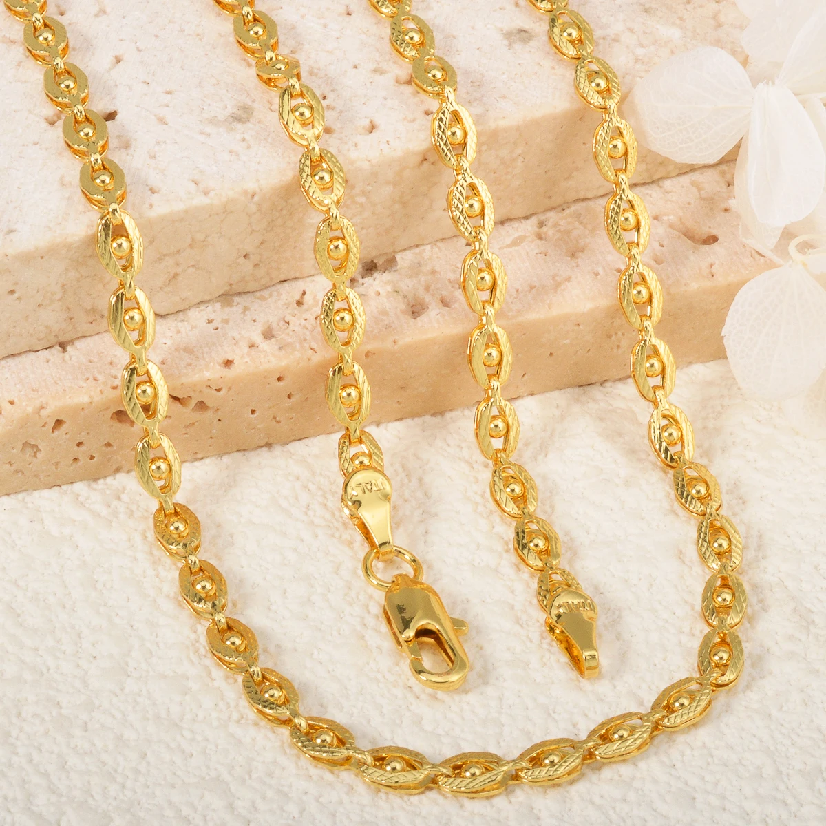 750 Italy 18k Gold-plated Copper Necklace Dubai Woven Bead Chain Neck Chain Jewelry Accessory Party Daily Wear For Friends Gifts