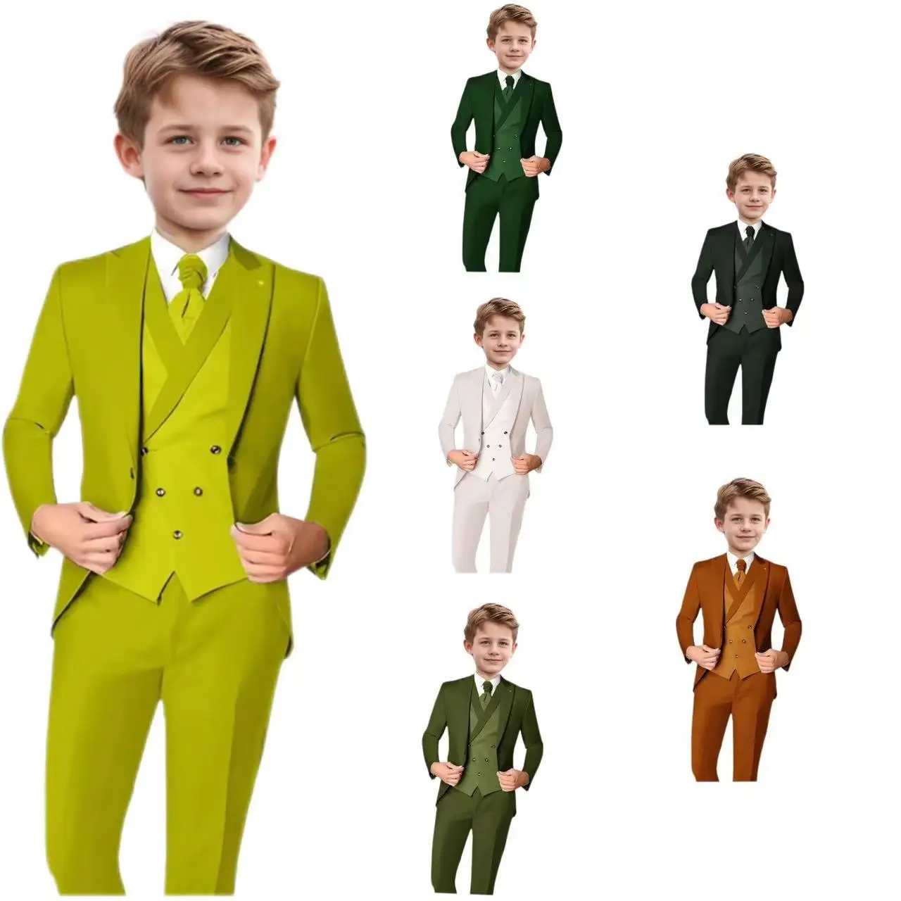 

Handsome Boy Suit Set 3piece British Style Boys' Suit Set Single Buckle Kids Piano Performance Evening Dresses Pants Waist Coat