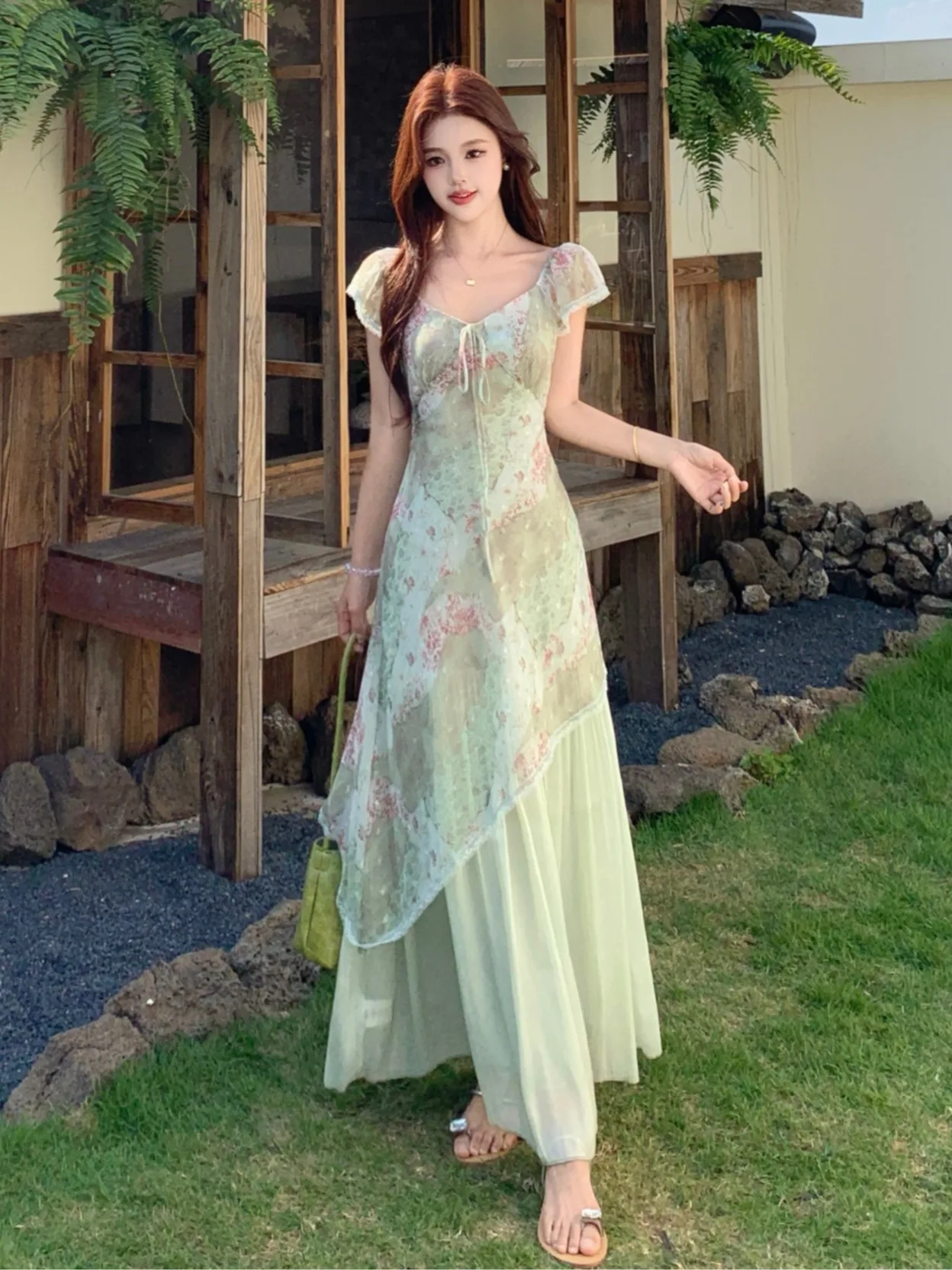 

Elegant Summer High Waist Floral Embroidery Dress plus Size Conceals Flattering Long A-Line Skirt for Casual Vacation Wear