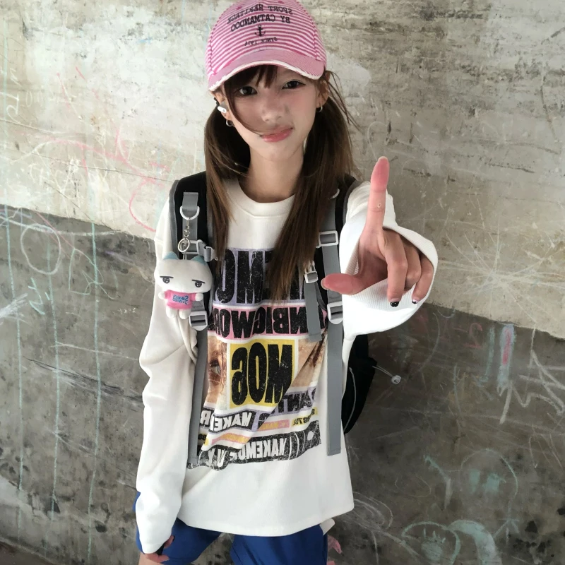Karrram اليابانية Y2k إلكتروني تي شيرت مطبوع 2000s جماليات الجرافيك كم طويل التي شيرت خمر Harajuku الشارع الشهير الأمريكية الرجعية #3