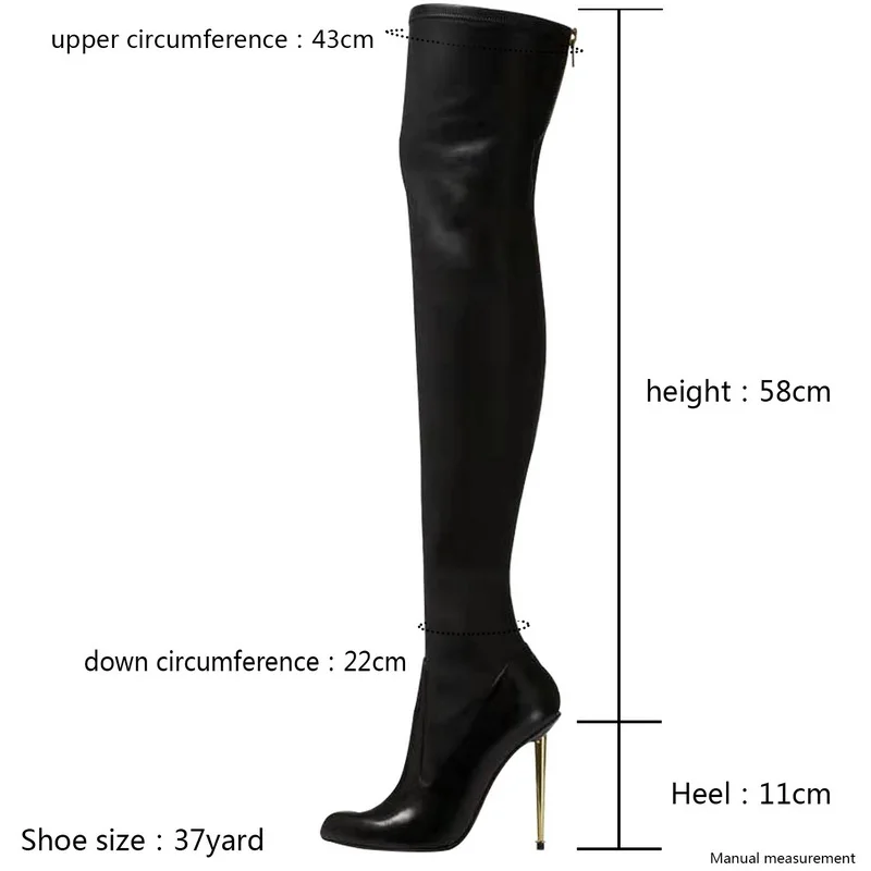 FHANCHU 2023 Sexy Leg Women High Boots,Over The Knee Slim Botas,Leather Shoes,Pointed Toe,Back Zip,34-44,Black,Red,Dropship