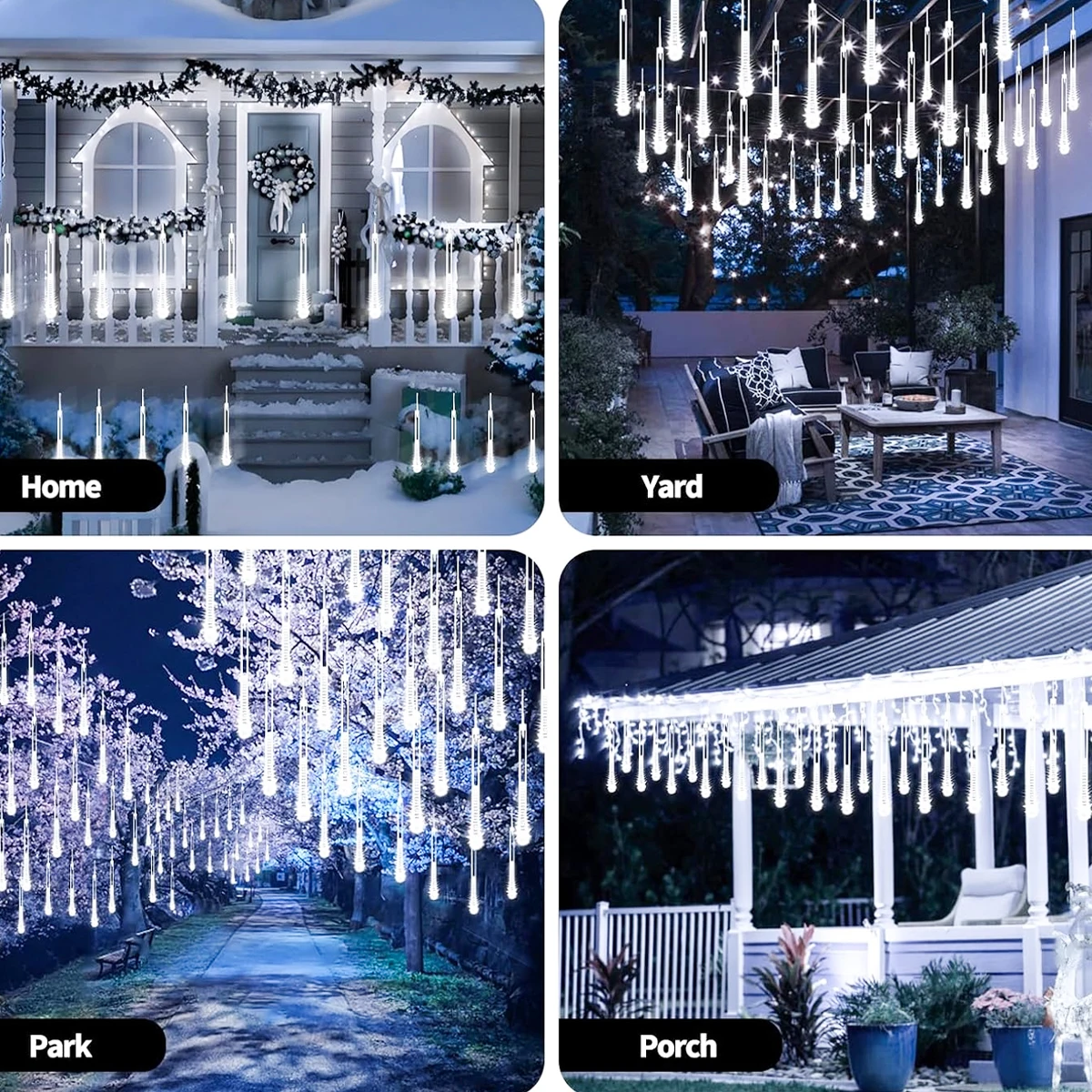 Outdoor Solar Meteor Shower Lights LED Christmas Decorations Rain Drop String Lights 8 Tubes For Xmas Tree Party Garden Decor