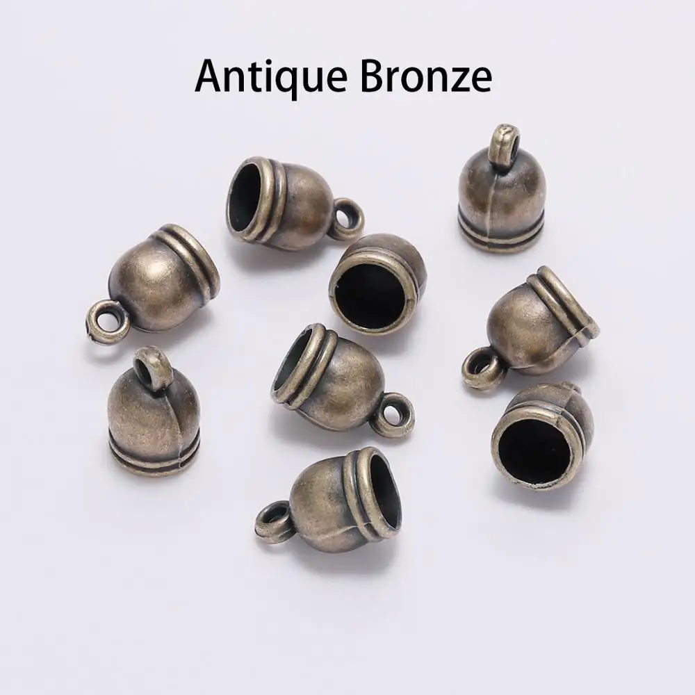 50pcs End Tip Tassel Caps Beads Necklace Round Leather Cord Crimps Caps Fastener Earrings Fringe For Jewelry Making Findings