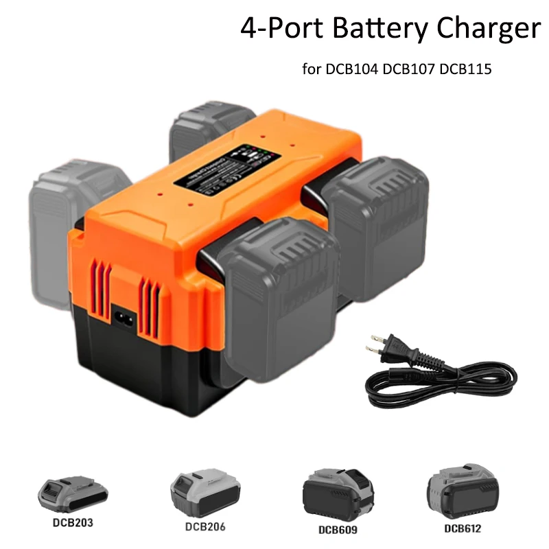 4-Port Battery Charger Station for Dewalt 18V 20V MAX Lithium Battery 100-240V Fast Charge Replacement for DCB104 DCB107 DCB115