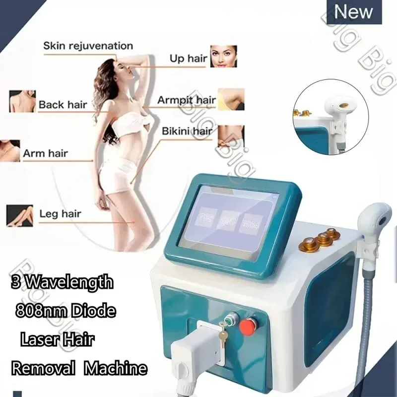 

Hot Selling Portable 3 Wavelength 808 Diode Permanent and Painless Hair Removal Skin Rejuvenation Device 755nm 808nm 1064n