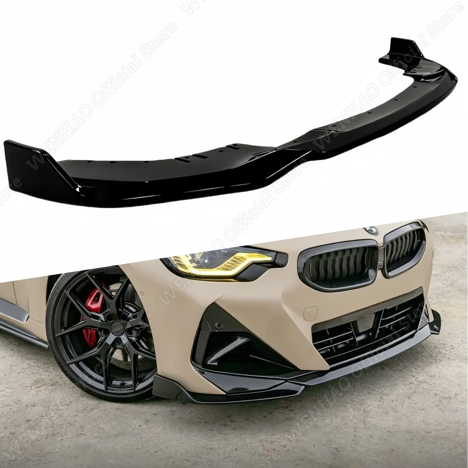 3-teiliger Glänzend Schwarzer Frontspoiler für BMW 2er G42 218i 220i 230i M240i Coupé M Sport 2022-2026 Tuning Karosserie-Kit