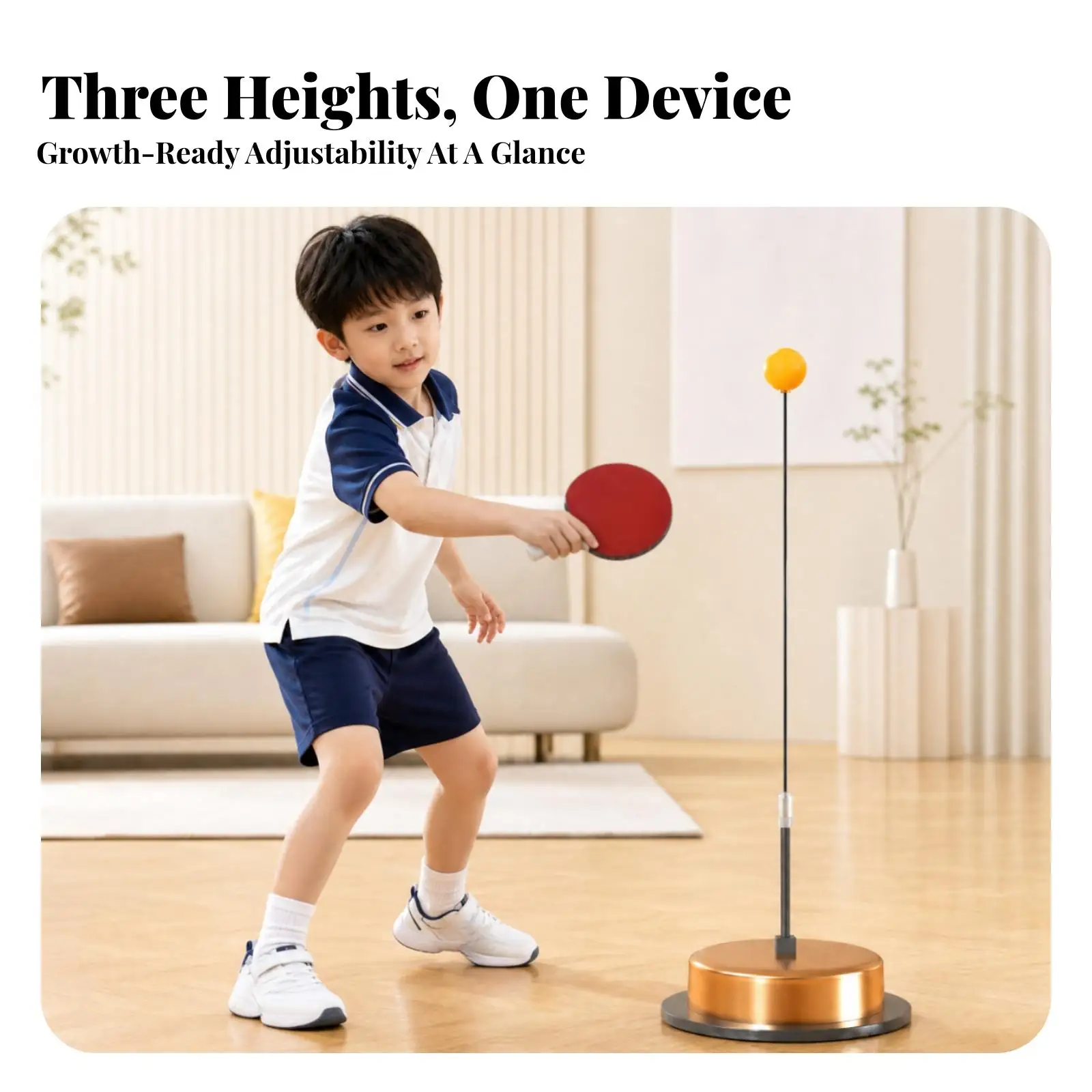 Table Tennis Trainer for Children with Gold Weighted Base Flexible Rods for Solo Home Practice and Skill Building