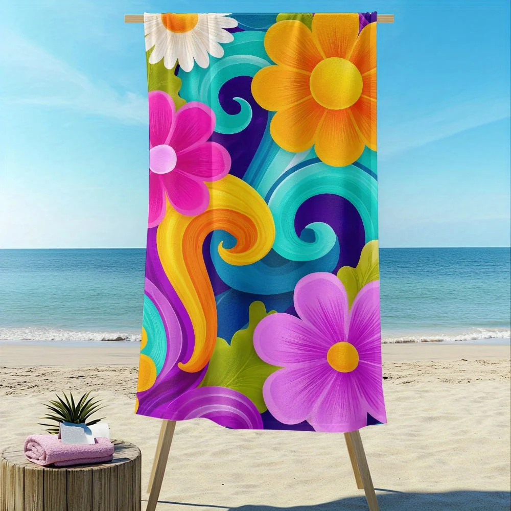 1pc Colorful Floral & Swirls Design Beach Towel - Quick-Dry Soft Microfiber, Lightweight & Durable for Beach, Travel, Swimming