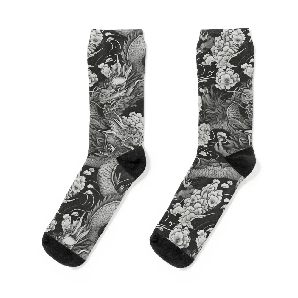 

Traditional Japanese Dragon Tattoo Pattern Socks Soccer Men's man Socks Girl Men's