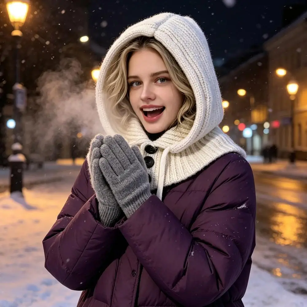Soft Winter Headwear Women’s Winter Hooded Scarf Hat Knit Pullover Balaclava with Adjustable Drawstring Warm Neck for Weather