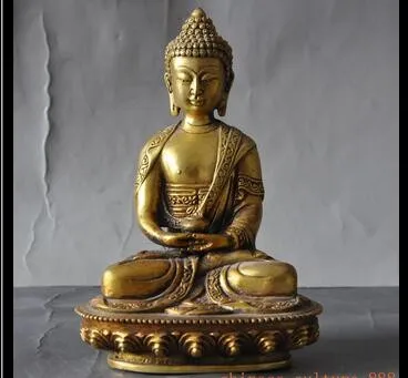 15.5CM height s  Old Bronze Hand Pure Copper Brass Home Tibetan Buddhism Bronze Shakyamuni Sakyamuni Buddha Staturoom