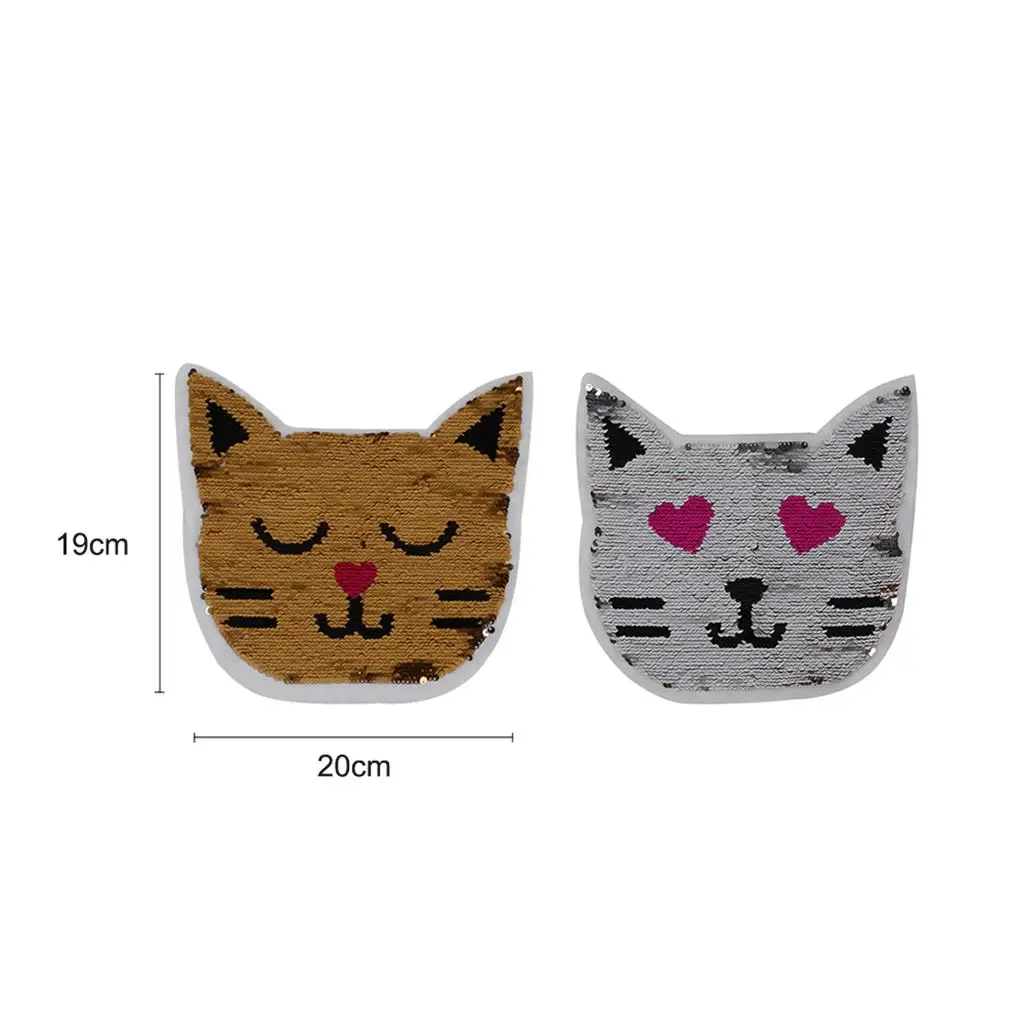 Catoon Cat Reversible Patch Embroidered Iron on Sew on Applique Glitter Sequin for Jeans T-shirts Clothing